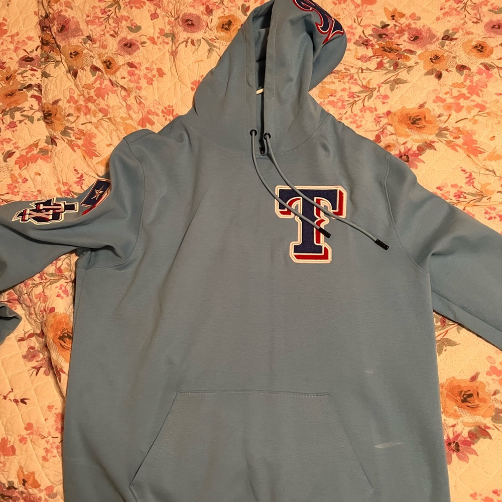 Texas Rangers Light Blue Men's Hooded Sweatshirt with patches